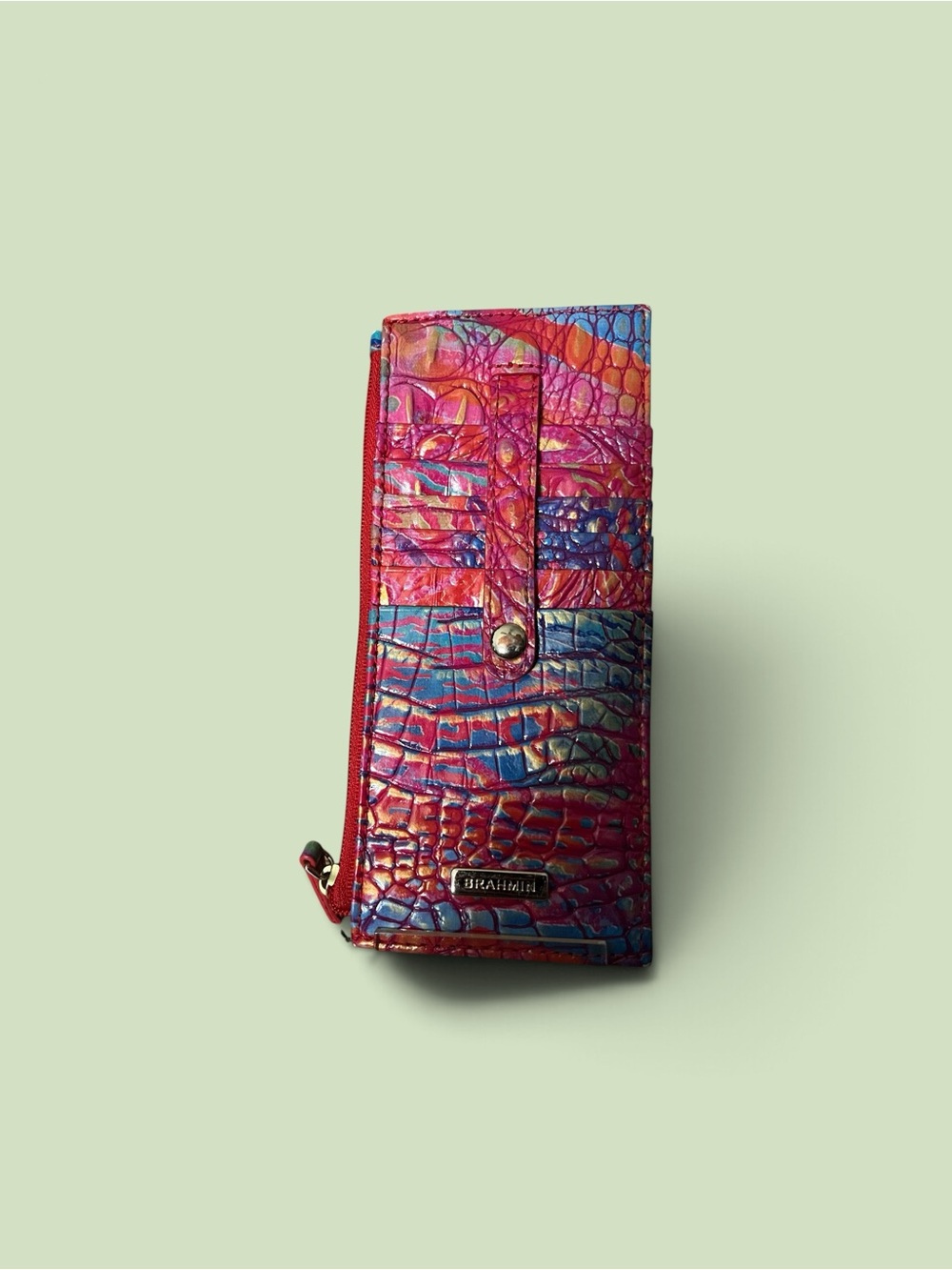Brahmin Multicolor Croc-Embossed Card Wallet — Pink, Blue & Orange Hues